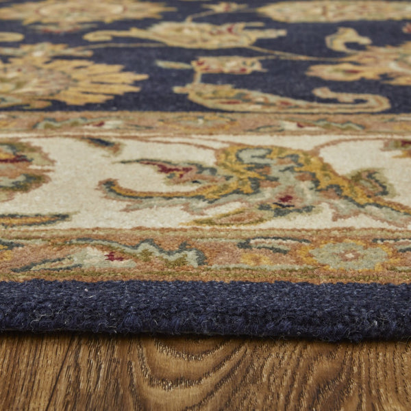 Homeroots 5' Hand-tufted Area Rug In Elegant Oriental Design - Stain Resistant, Unique Artisan Craftsmanship Blue,Tan,Gold Wool Blend 617082