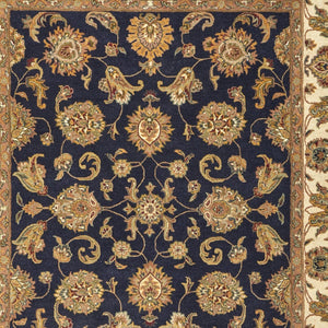 Homeroots 5' Hand-tufted Area Rug In Elegant Oriental Design - Stain Resistant, Unique Artisan Craftsmanship Blue,Tan,Gold Wool Blend 617082