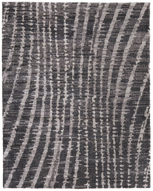 HomeRoots 10' Bold Abstract Area Rug in Black, Gray & Ivory - Soft, Durable & Stain-Resistant for Your Home 5' X 8' 617083