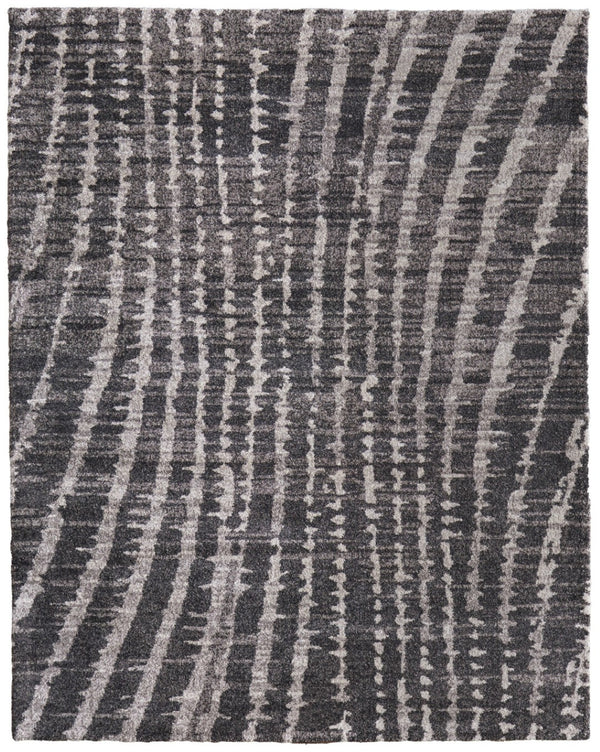 HomeRoots 10' Bold Abstract Area Rug in Black, Gray & Ivory - Soft, Durable & Stain-Resistant for Your Home 5' X 8' 617083