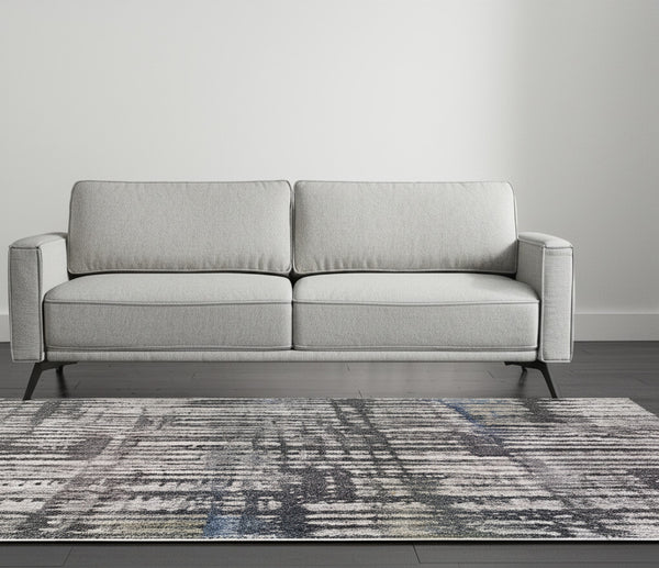 Homeroots 10' Stylish Abstract Distressed Area Rug - Durable, Stain Resistant, Perfect For Homes With Kids & Pets Gray,Black,Ivory Polypropylene Blend 617085