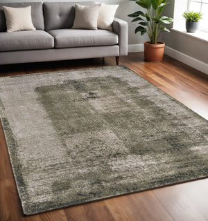 Homeroots 10' Distressed Abstract Area Rug - Durable, Stain-resistant Design For Stylish Home Décor And Comfort Green,Tan Polypropylene Blend 617086