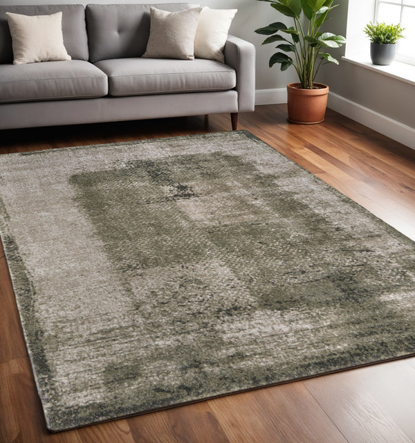 Homeroots 10' Distressed Abstract Area Rug - Durable, Stain-resistant Design For Stylish Home Décor And Comfort Green,Tan Polypropylene Blend 617086
