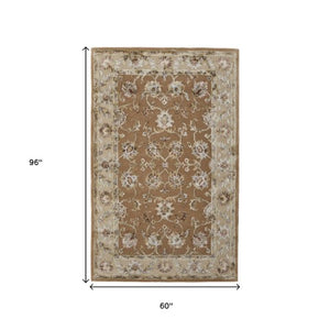 Homeroots 5' X 8' Hand-tufted Floral Area Rug - Artisan-crafted Wool Blend For Cozy, Stylish Home Decor Tan,Ivory Wool Blend 617088