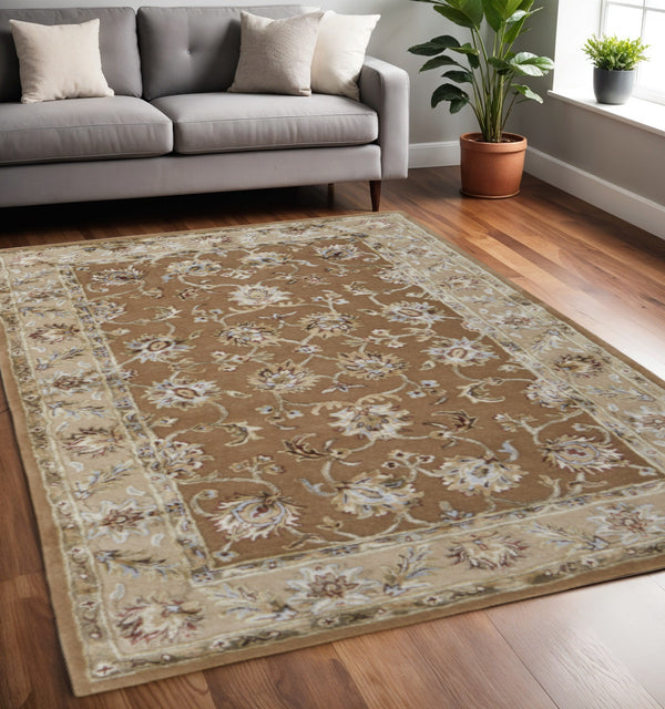 Homeroots 5' X 8' Hand-tufted Floral Area Rug - Artisan-crafted Wool Blend For Cozy, Stylish Home Decor Tan,Ivory Wool Blend 617088