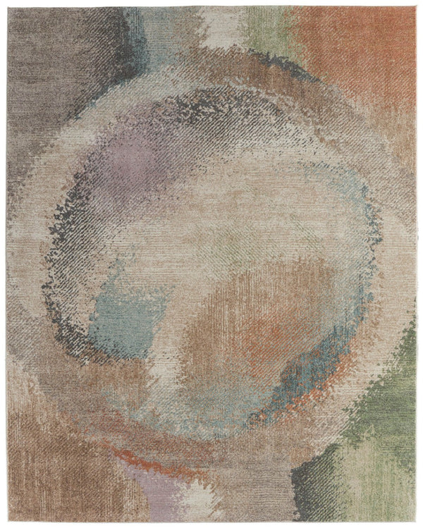 Homeroots 10' X 13' Stylish Abstract Distressed Area Rug - Durable, Stain-resistant, Perfect For Any Space! Brown,Tan,Blue Polypropylene Blend 617089