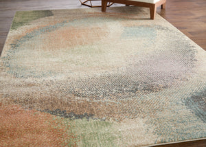 Homeroots 10' X 13' Stylish Abstract Distressed Area Rug - Durable, Stain-resistant, Perfect For Any Space! Brown,Tan,Blue Polypropylene Blend 617089