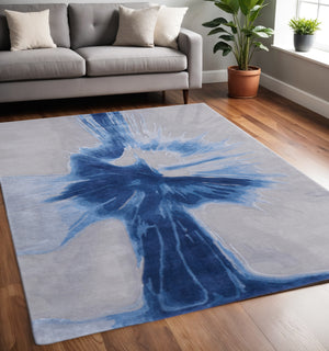 Homeroots 10' X 14' Abstract Hand Tufted Area Rug - Artisan-crafted Wool Blend, Unique Design For Modern Spaces Blue,Gray Wool Blend 617090