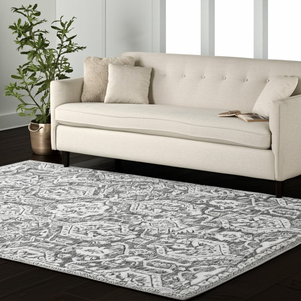 HomeRoots 10' Gray and White Geometric Hand-Tufted Area Rug for a Cozy, Modern Living Space with Stain Resistance 5' X 8' 617091