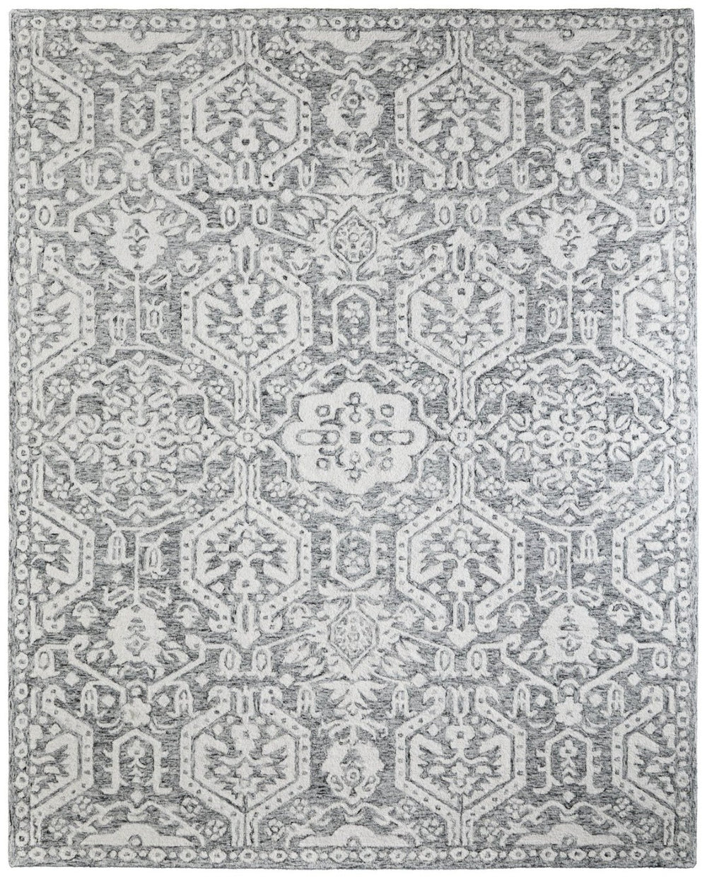 HomeRoots 10' Gray and White Geometric Hand-Tufted Area Rug for a Cozy, Modern Living Space with Stain Resistance 5' X 8' 617091