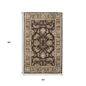 Homeroots 5' X 8' Hand Tufted Oriental Area Rug - Artisan Crafted Wool Blend For Luxurious Home Décor Brown,Tan,Ivory Wool Blend 617093
