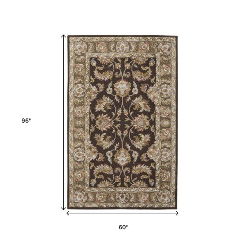 Homeroots 5' X 8' Hand Tufted Oriental Area Rug - Artisan Crafted Wool Blend For Luxurious Home Décor Brown,Tan,Ivory Wool Blend 617093