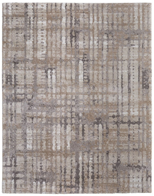 HomeRoots 10' Stylish Abstract Distressed Area Rug in Brown, Tan & Ivory – Perfect for Modern Homes & Durability 7' X 10' 617094