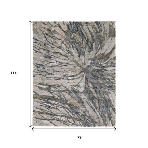 Homeroots 10' Artistic Abstract Area Rug – Stain Resistant, Durable, Boho Style For Cozy Home Decor Gray,Green,Ivory Polypropylene Blend 617096