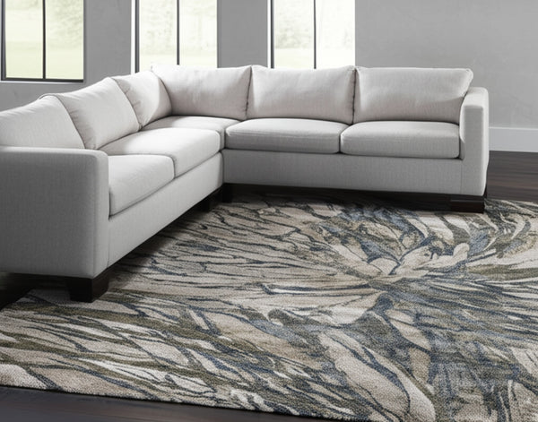 Homeroots 10' Artistic Abstract Area Rug – Stain Resistant, Durable, Boho Style For Cozy Home Decor Gray,Green,Ivory Polypropylene Blend 617096