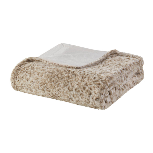 JLA Home Madison Park - Faux faux fur throw indulgent plush reversible faux mink blanket OEKO-TEX certified machine washable luxury Leopard MP50-8528