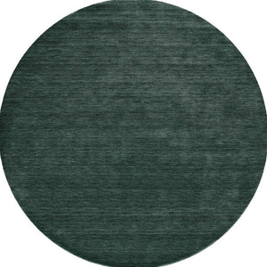 Round Wool Blend Hand Woven Area Rug Solid Artisan Green Stain Resistant for Living Room