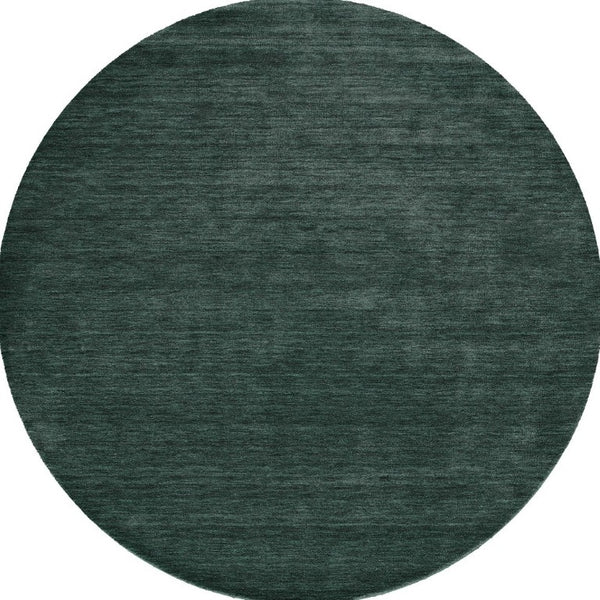 Round Wool Blend Hand Woven Area Rug Solid Artisan Green Stain Resistant for Living Room