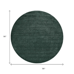 Round Wool Blend Hand Woven Area Rug Solid Artisan Green Stain Resistant for Living Room