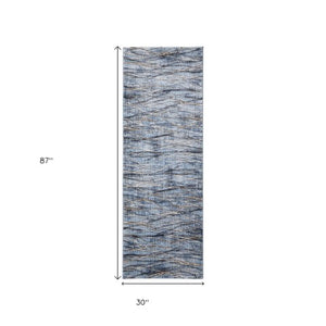 Homeroots 8' Abstract Runner Rug – Durable, Stain-resistant Design Perfect For High-traffic Areas And Kids! Blue,Ivory,Tan Polypropylene Blend 617105