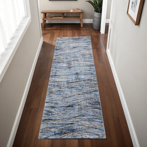 Homeroots 8' Abstract Runner Rug – Durable, Stain-resistant Design Perfect For High-traffic Areas And Kids! Blue,Ivory,Tan Polypropylene Blend 617105