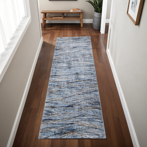 Homeroots 8' Abstract Runner Rug – Durable, Stain-resistant Design Perfect For High-traffic Areas And Kids! Blue,Ivory,Tan Polypropylene Blend 617105