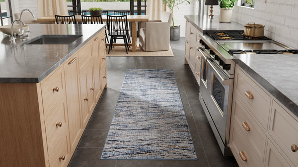 Homeroots 8' Abstract Runner Rug – Durable, Stain-resistant Design Perfect For High-traffic Areas And Kids! Blue,Ivory,Tan Polypropylene Blend 617105