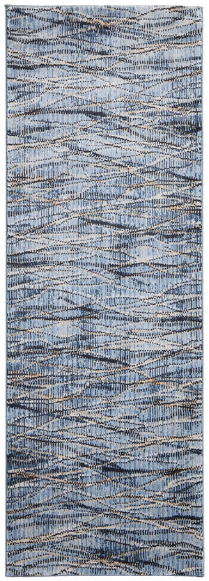 Homeroots 8' Abstract Runner Rug – Durable, Stain-resistant Design Perfect For High-traffic Areas And Kids! Blue,Ivory,Tan Polypropylene Blend 617105