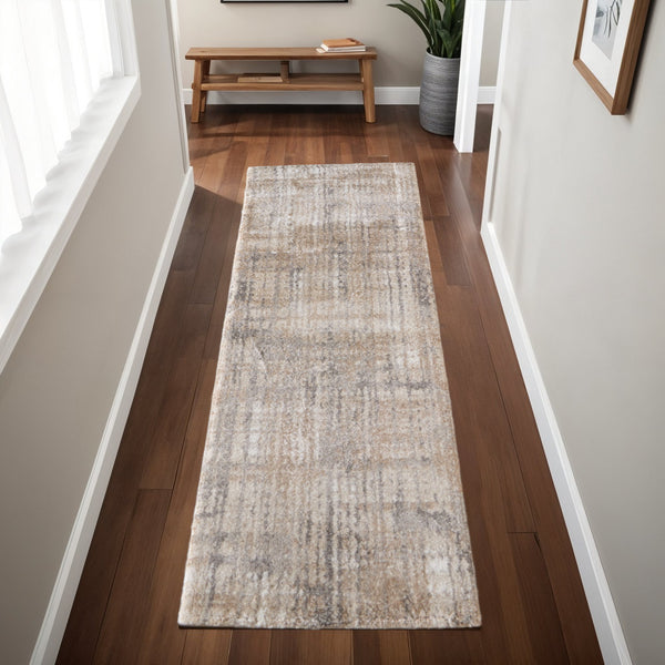Homeroots 10' Stylish Abstract Distressed Area Rug - Durable, Stain Resistant, Perfect For Homes With Kids & Pets Brown,Tan,Ivory Polypropylene Blend 617106