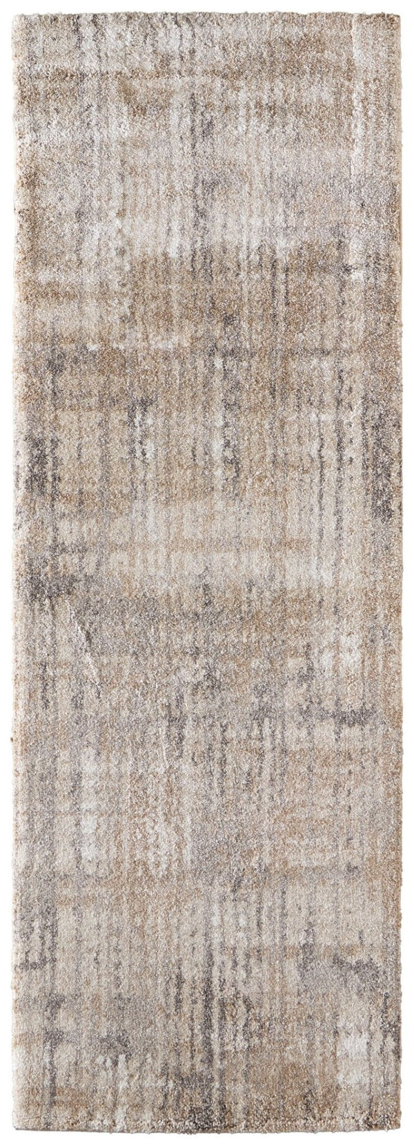 HomeRoots 10' Stylish Abstract Distressed Area Rug in Brown, Tan & Ivory – Perfect for Modern Homes & Durability 8' Runner 617106