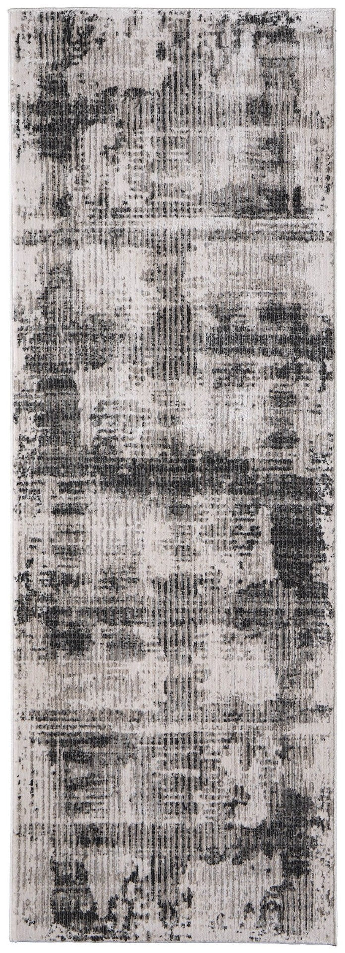 HomeRoots 8' Gray and Ivory Abstract Runner Rug - Durable, Stain-Resistant, Modern Design for High-Traffic Areas 617107