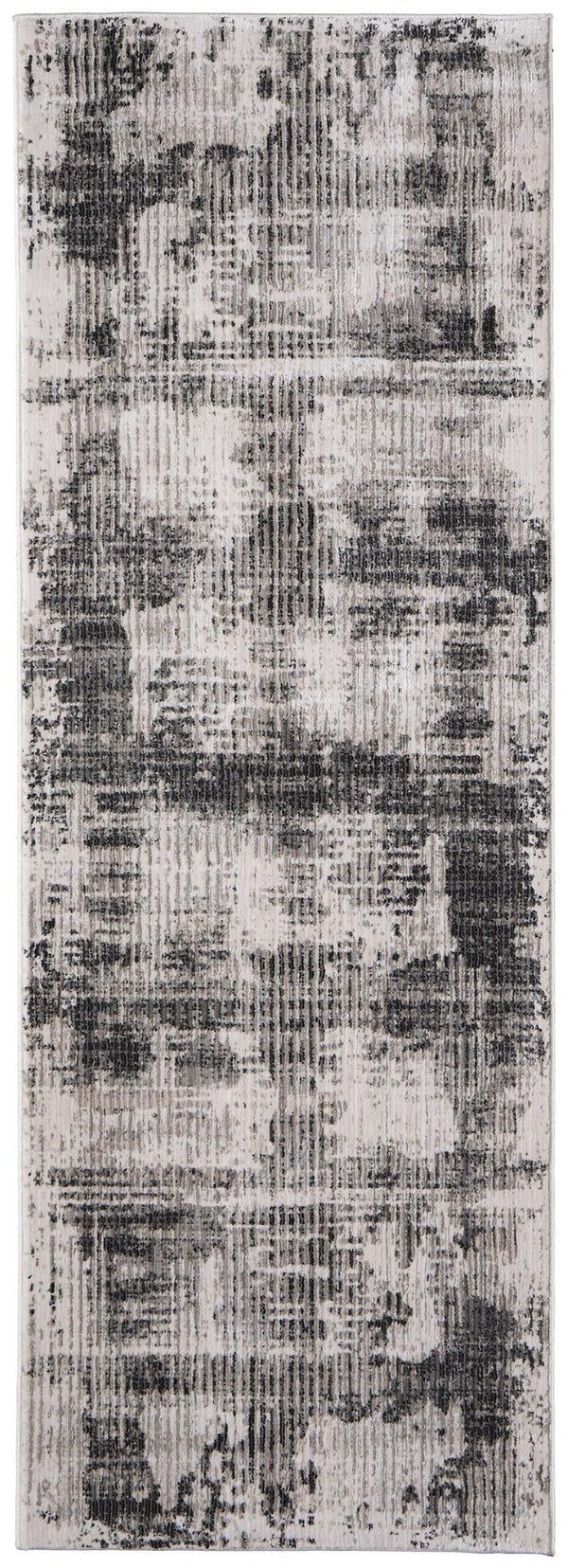 HomeRoots 8' Gray and Ivory Abstract Runner Rug - Durable, Stain-Resistant, Modern Design for High-Traffic Areas 617107