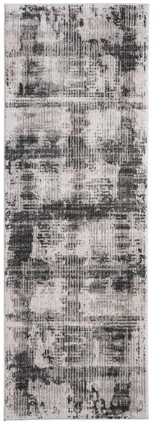 Homeroots 8' Gray And Ivory Abstract Runner Rug – Durable, Stain-resistant Design For Hallways And More! Gray,Ivory Polypropylene Blend 617107