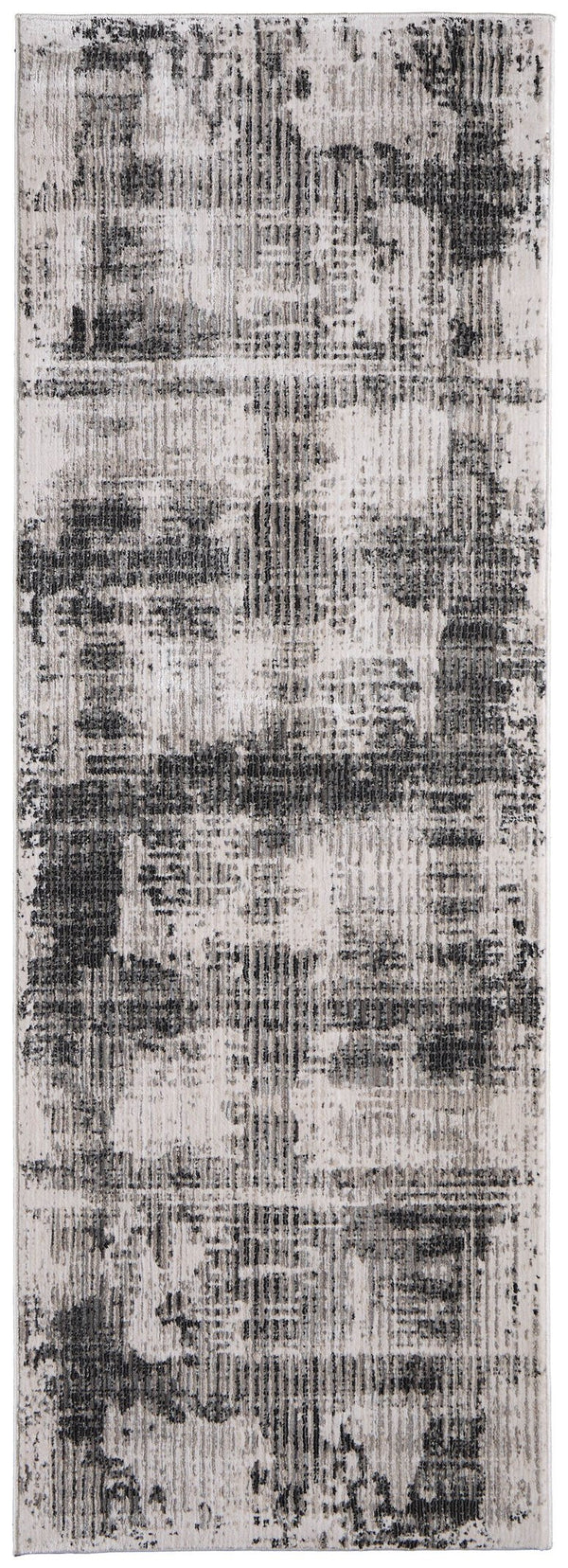 Homeroots 8' Gray And Ivory Abstract Runner Rug – Durable, Stain-resistant Design For Hallways And More! Gray,Ivory Polypropylene Blend 617107