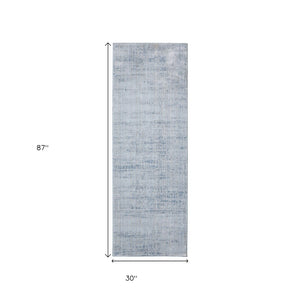 HomeRoots 8' Blue and Ivory Runner Rug - Durable, Soft, Stain-Resistant for Hallways & High-Traffic Areas 617108