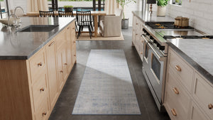 HomeRoots 8' Blue and Ivory Runner Rug - Durable, Soft, Stain-Resistant for Hallways & High-Traffic Areas 617108