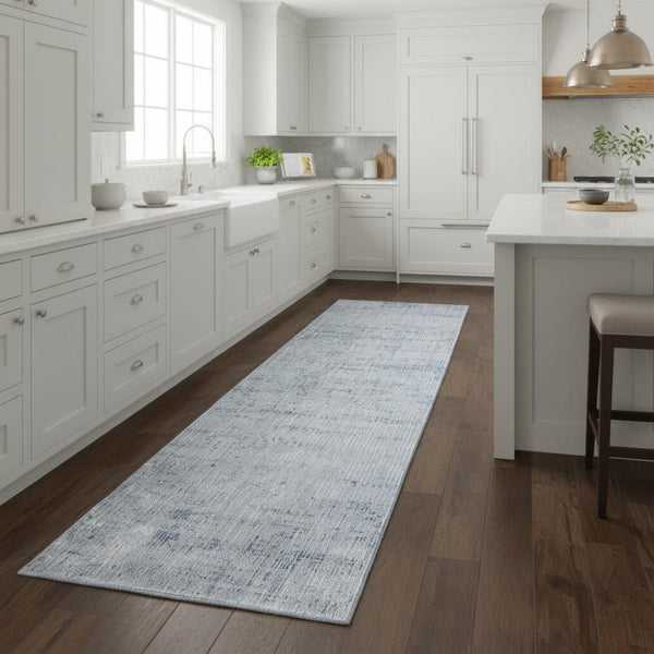 HomeRoots 8' Blue and Ivory Runner Rug - Durable, Soft, Stain-Resistant for Hallways & High-Traffic Areas 617108