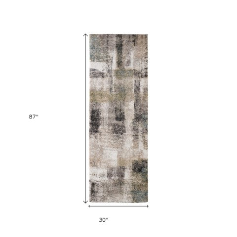 Homeroots 10' Stylish Abstract Distressed Area Rug - Durable, Stain Resistant, Perfect For Pets & Kids Spaces Gray,Taupe,Ivory Polypropylene Blend 617109