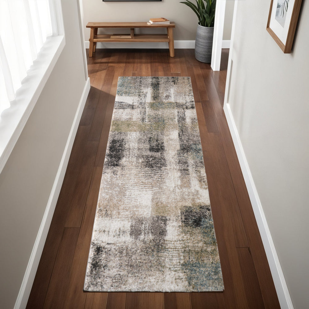 Homeroots 10' Stylish Abstract Distressed Area Rug - Durable, Stain Resistant, Perfect For Pets & Kids Spaces Gray,Taupe,Ivory Polypropylene Blend 617109