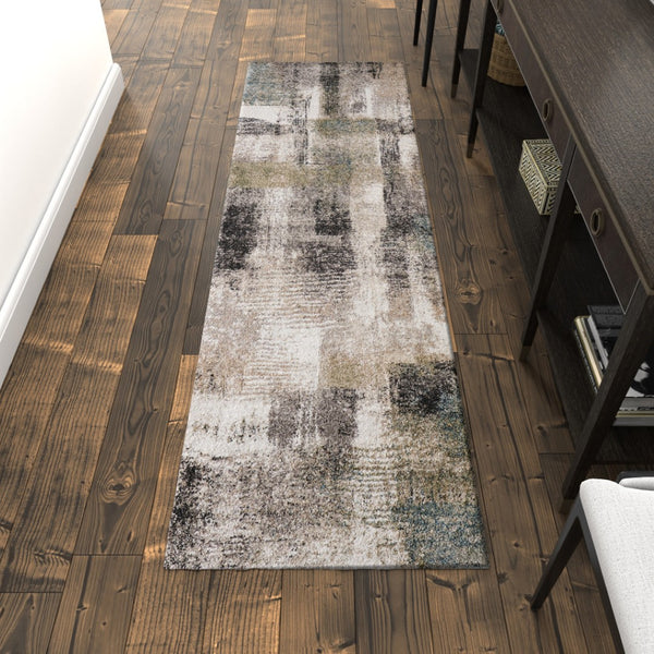 Homeroots 10' Stylish Abstract Distressed Area Rug - Durable, Stain Resistant, Perfect For Pets & Kids Spaces Gray,Taupe,Ivory Polypropylene Blend 617109