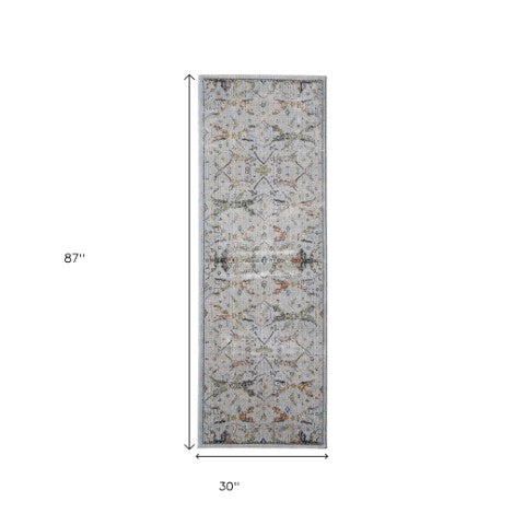 Homeroots 8' Floral Runner Rug In Blue Green & Ivory – Stain Resistant, Durable, Perfect For High Traffic Areas Blue,Green,Ivory Polypropylene Blend 617111