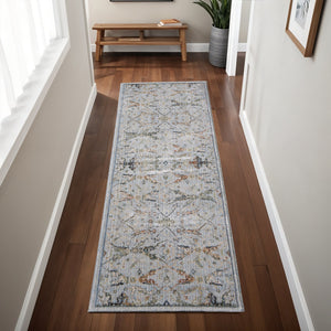 Homeroots 8' Floral Runner Rug In Blue Green & Ivory – Stain Resistant, Durable, Perfect For High Traffic Areas Blue,Green,Ivory Polypropylene Blend 617111