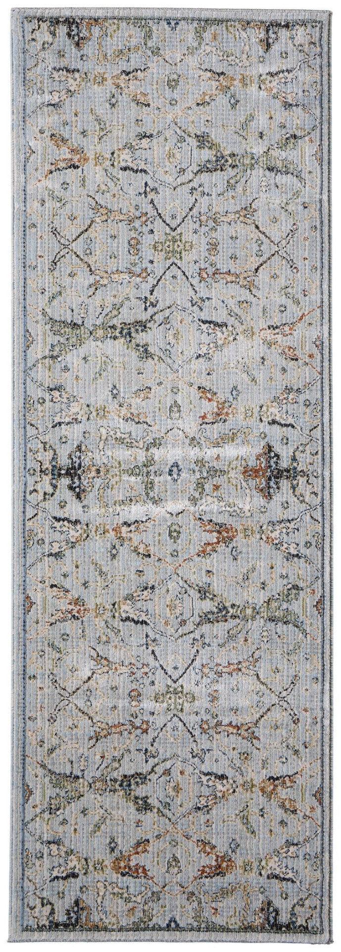 HomeRoots 8' Gray Blue and Green Floral Runner Rug – Elegant, Stain-Resistant, Ideal for High-Traffic Areas! 617111