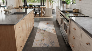 Homeroots 8' Stain Resistant Ivory Blue And Red Abstract Runner Rug - Durable, Stylish Accent For Any Space Ivory,Blue,Red Polypropylene Blend 617113