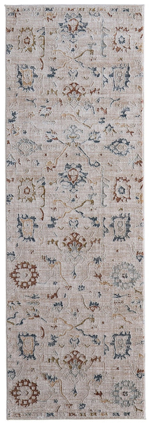 HomeRoots 8' Distressed Floral Runner Rug in Ivory, Blue, and Gold - Stylish, Durable, and Stain-Resistant Design 617114