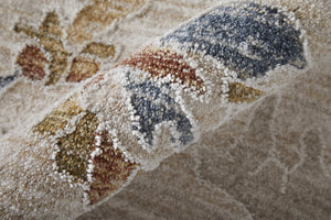 Homeroots 8' Ivory Blue And Gold Floral Distressed Runner Rug With Fringe – Stain Resistant, Bohemian Style Décor Ivory,Blue,Gold Polyester Blend 617114