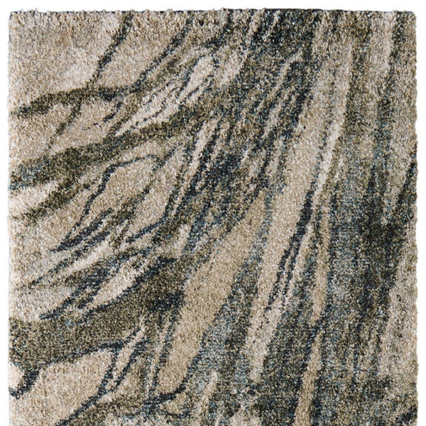 Homeroots 10' Artistic Abstract Area Rug – Stain Resistant, Durable, Boho Style For Cozy Home Decor Gray,Green,Ivory Polypropylene Blend 617117