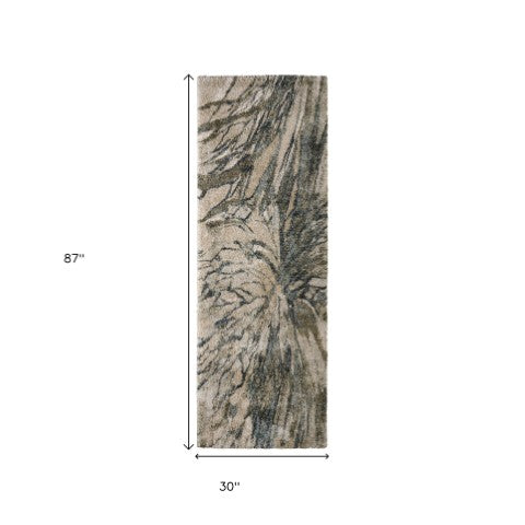 Homeroots 10' Artistic Abstract Area Rug – Stain Resistant, Durable, Boho Style For Cozy Home Decor Gray,Green,Ivory Polypropylene Blend 617117