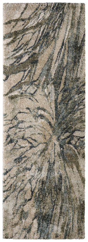 HomeRoots 10' Abstract Area Rug in Gray Green & Ivory - Modern, Stain-Resistant, Plush Design for Any Space 8' Runner 617117