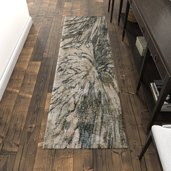 Homeroots 10' Artistic Abstract Area Rug – Stain Resistant, Durable, Boho Style For Cozy Home Decor Gray,Green,Ivory Polypropylene Blend 617117